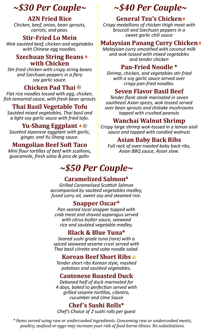 AZN Summer Couple's Menu